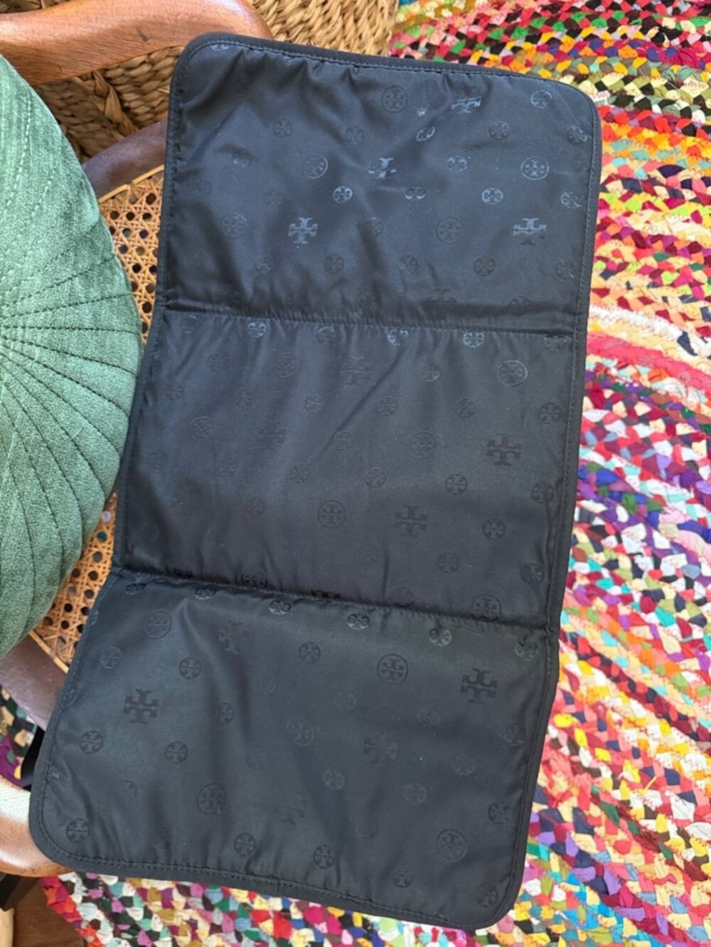 NWOT Tory Burch Black Logo Nylon Trifold Portable Baby Changing Travel Mat Pad